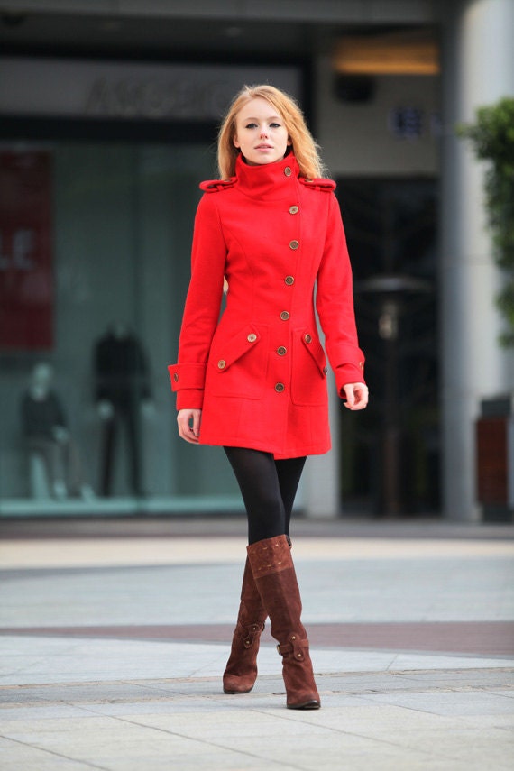 Red Cashmere Coat Fitted Wool Winter Coat Casual Women Coat Long 
Jacket - NC258
