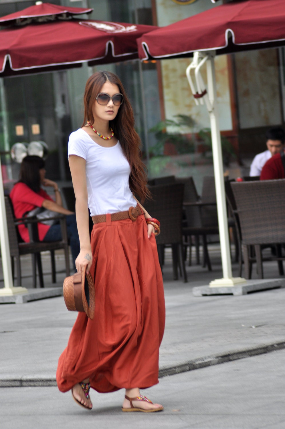 Maxi Skirt Lagenlook Sexy Bud Long Skirt in Dark Orange - NC023
