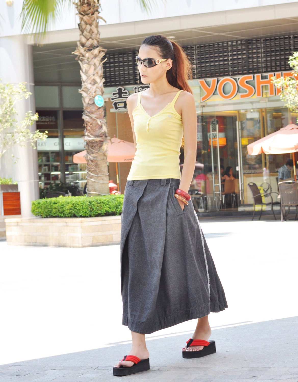 Elegant Dark Grey Big Pleat Long Skirt - NC067