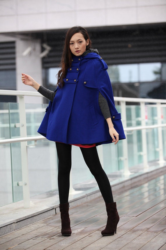 Red Coat Military Double Breasted Button Hooded Cashmere Coat Hoodie Wool Winter Cape Coat Hood Cloak Women Jacket - NC228