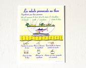 Food Poster Illustration 8x10 'La salade provençale au thon' French Kitchen yellow
