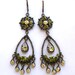 Chandelier Earrings. Olive Green and Lime Green Crystals Chandelier Dangle Earrings
