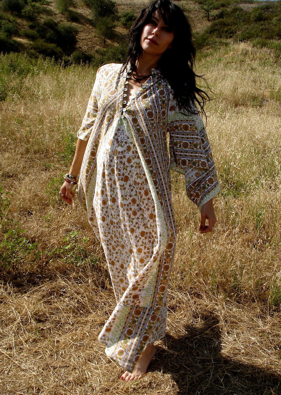 Sunshine Sunflowers Bohemian Handmade Maxi Dress One of a Kind