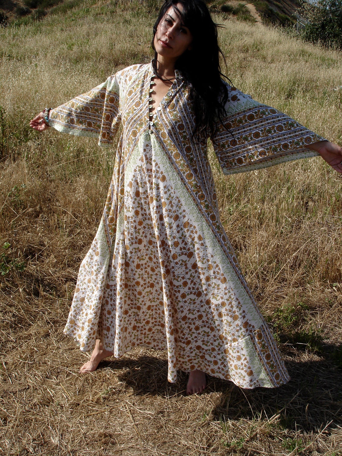 Sunshine Sunflowers Bohemian Handmade Maxi Dress One of a Kind