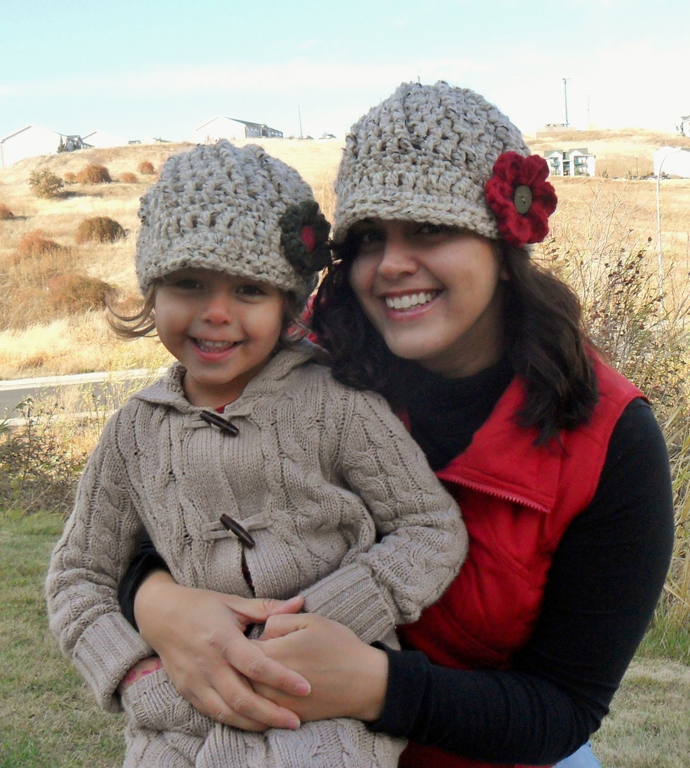 Newsboy Hats with Flower- Mother Daughter Set-Save 5 DOLLARS