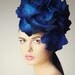 Bright Blue Rose fascinator hat with merino wool, silk fibers and chiffon silk