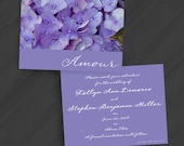 Hydrangea Amour Invitations for SaveDates/Announcement/Shower/Birthday/Wedding/Your Special Event (Shown in Violet/Lavender/White)