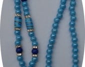 Light blue glass bead id badge necklace