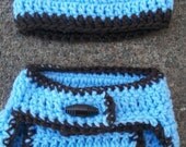 Super Cute Baby Boy Crochet Diaper Cover Set -Featuring- Striped Hat-Diaper Cover With Button-Size Newborn-0/3mo-3/6mo-6/12mo-Photo Prop