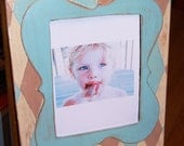 8x10 wooden distressed picture frame with harlequin design with handmade trim