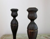 Antique wooden candleholder - set of two