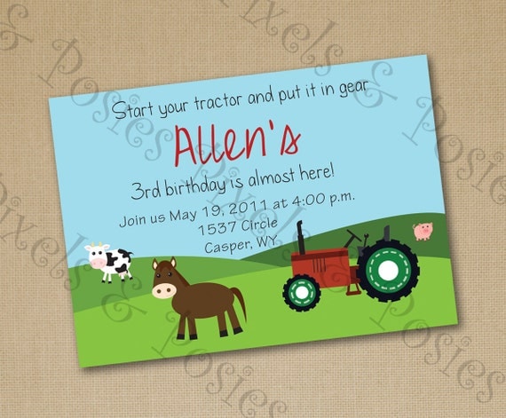 Custom Printable Party Invitation - Print Your Own Tractor/Farm Birthday Invite