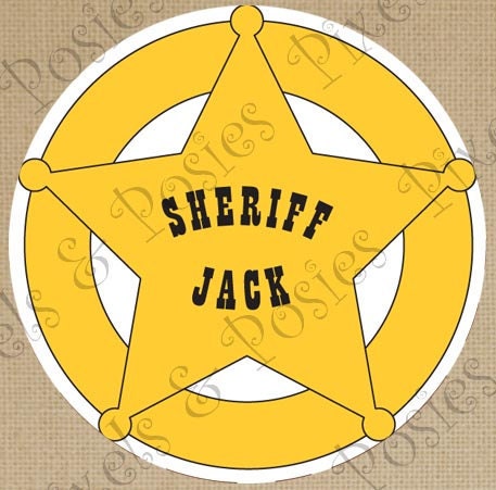 Custom Cupcake Toppers / Gift or Favor Tags, Square or Round - Print Your Own Cowboy Sheriff Badge