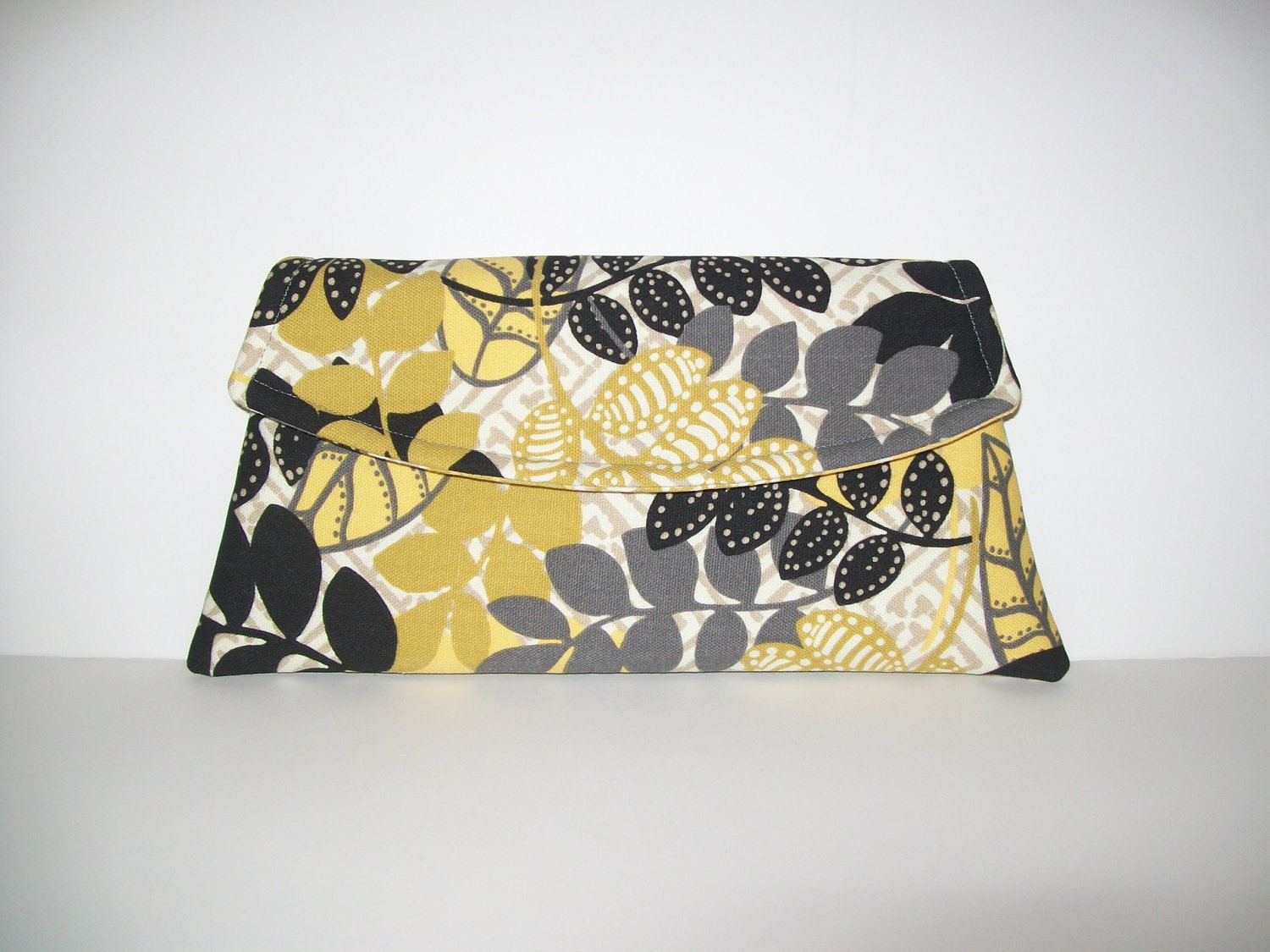 Yellow Gray Clutch - Yellow and Grey Floral Clutch