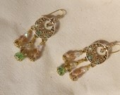 Swarovski crystal chandelier earrings pink green and gold