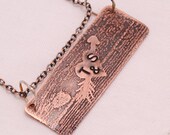 Valentine Necklace Woodgrain Heart Etched Copper (Custom Initials) heart jewelry