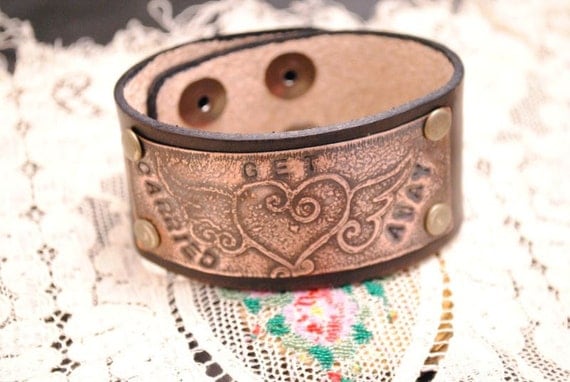 Etched Copper Bracelet Leather Cuff Get Carried Away