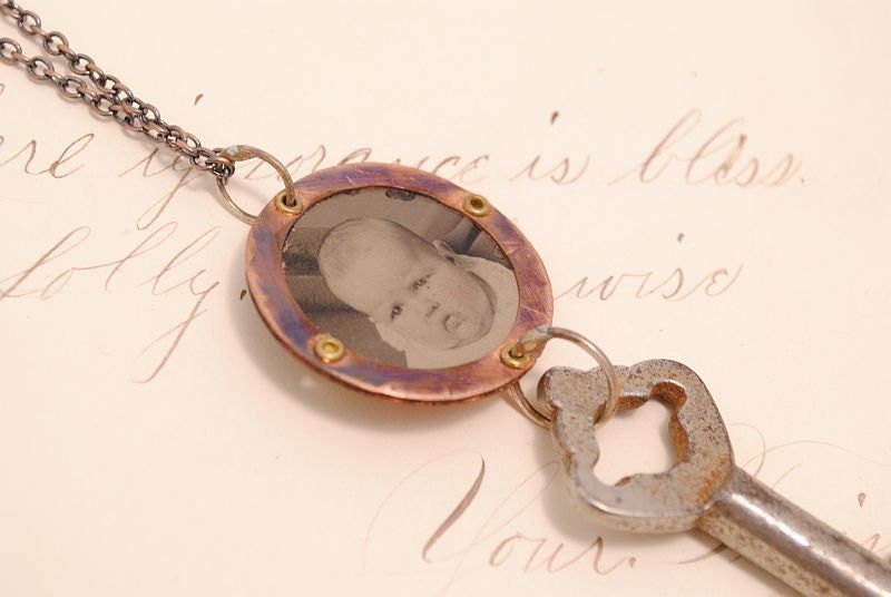 Necklace TinType Skeleton Key Chubby Baby