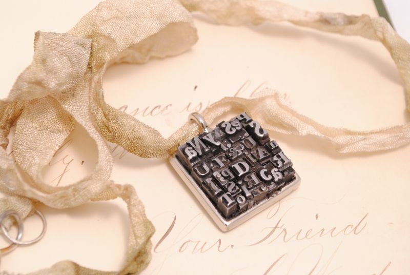 Letterpress Necklace Writer Gift