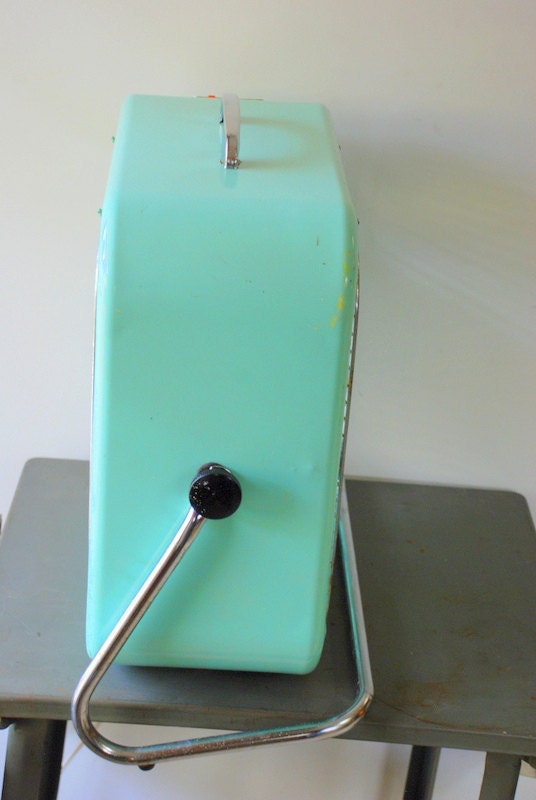 Black Friday Sale 1950's Aqua Country Aire Metal Box Fan with 2 Speeds and Tilting Feature