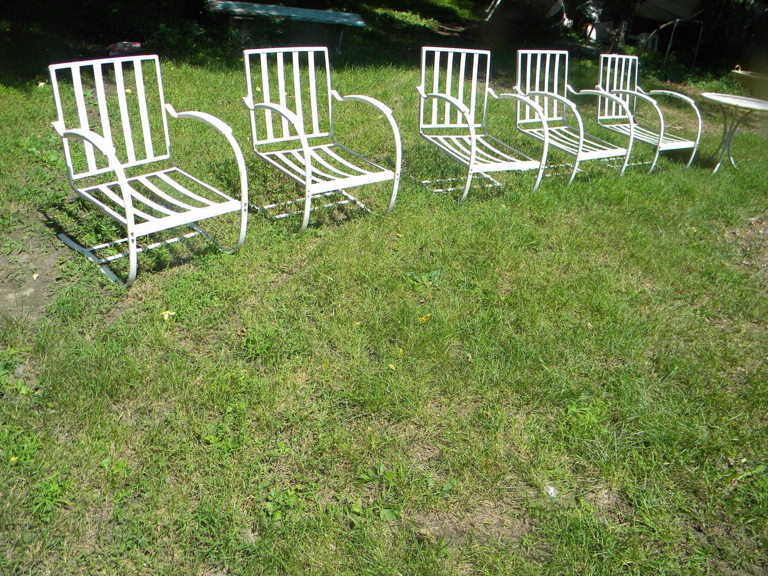5 vtg retro eames era lawn 50s 60s METAL iron BOUNCY BOUNCE patio deck chair
