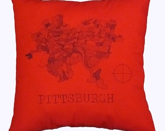SALE: Red 'Pittsburgh 1940 Map' Throw Pillow - 14'' x 14''