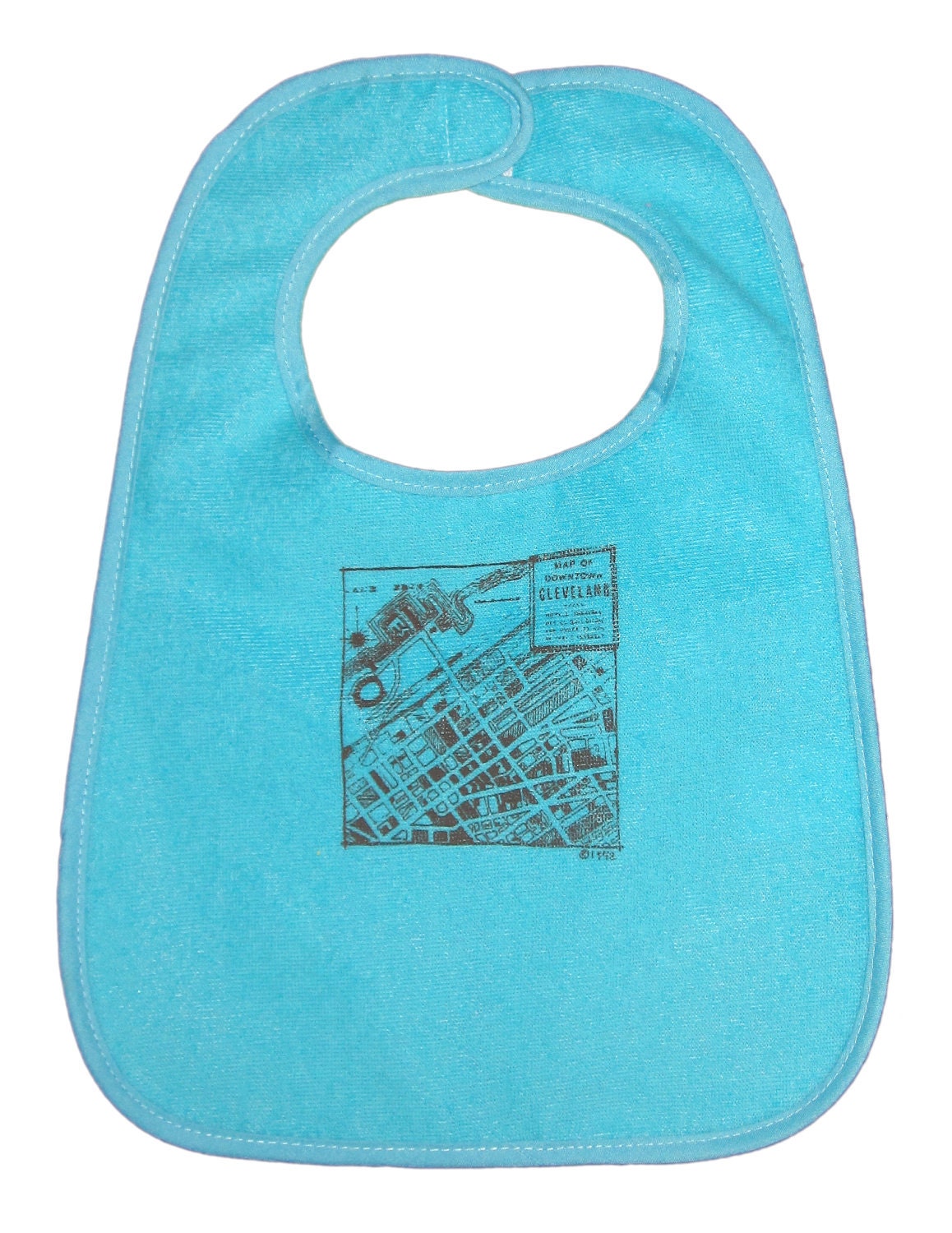 TerryCloth Bib with 'CLE 1942 Downtown Map' Design (Teal Blue, Pink, or Green)