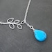 Silver Necklace -- Turquoise and Branch Lariat Necklace