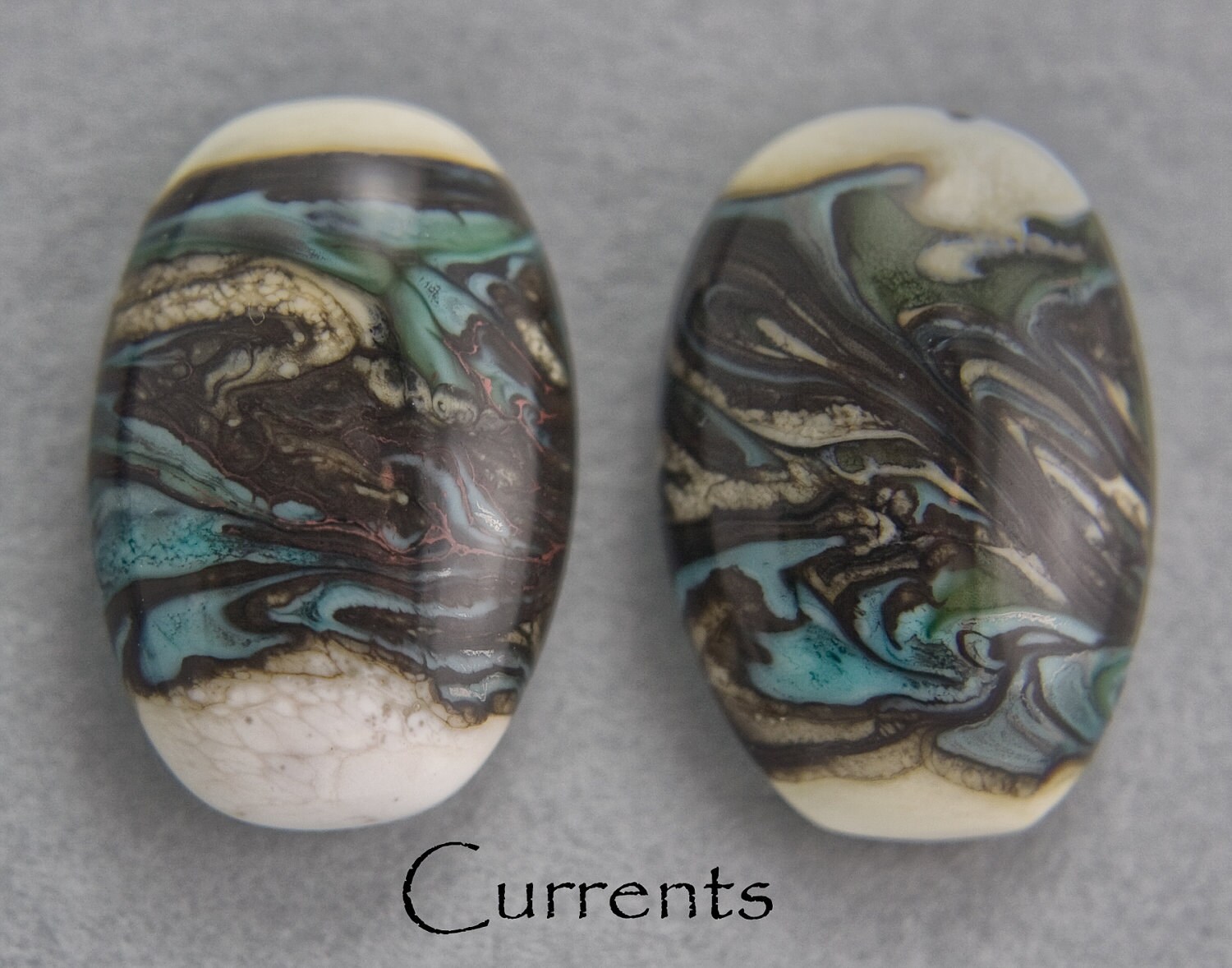 SALE Handcrafted Glass Cabochon Pair - Currents