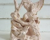 1950's Delicate Pink and Gold Planter, birds, Japan