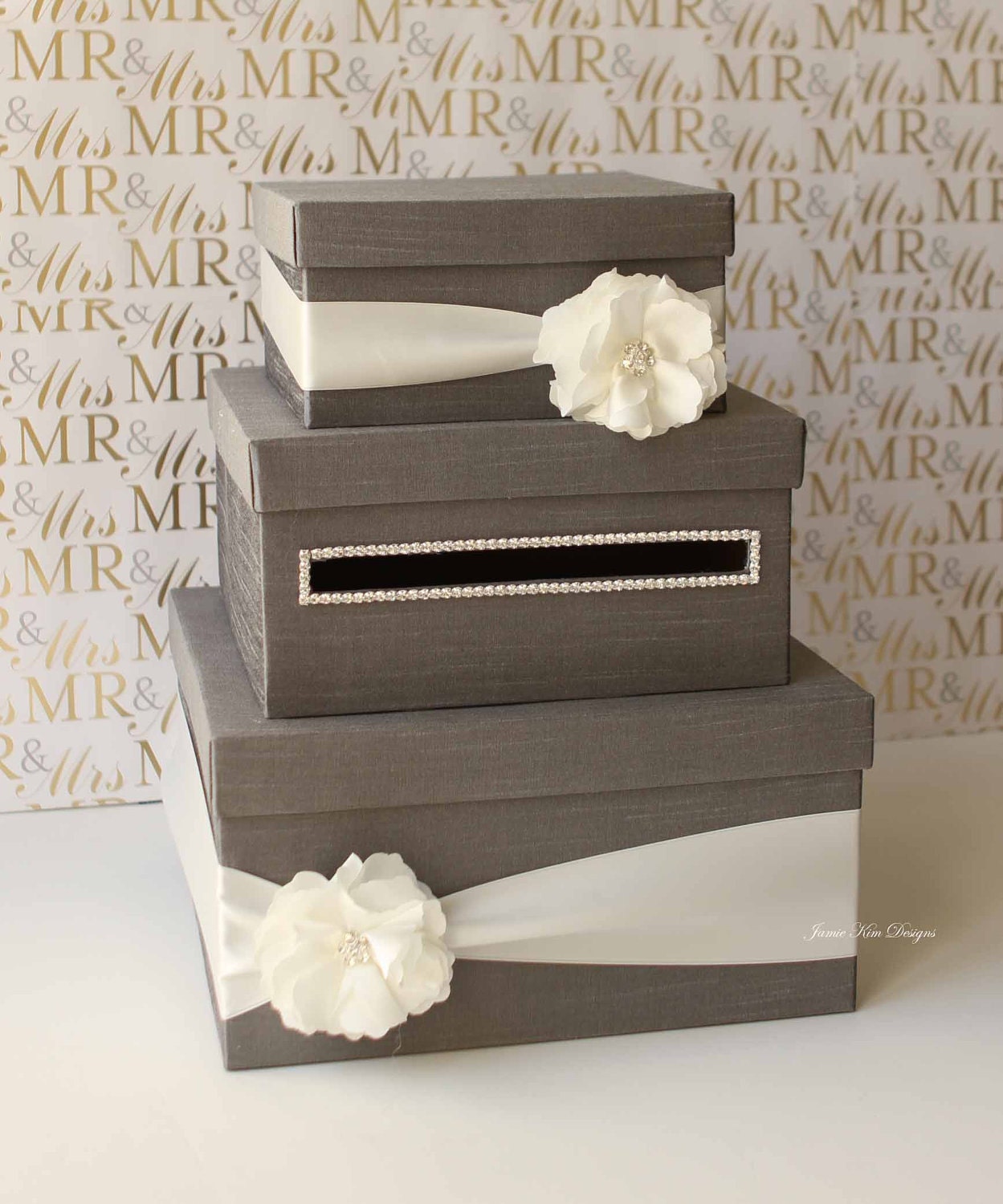 Wedding Card/ Money Box Gift Card Holder - choose your box & flower colors