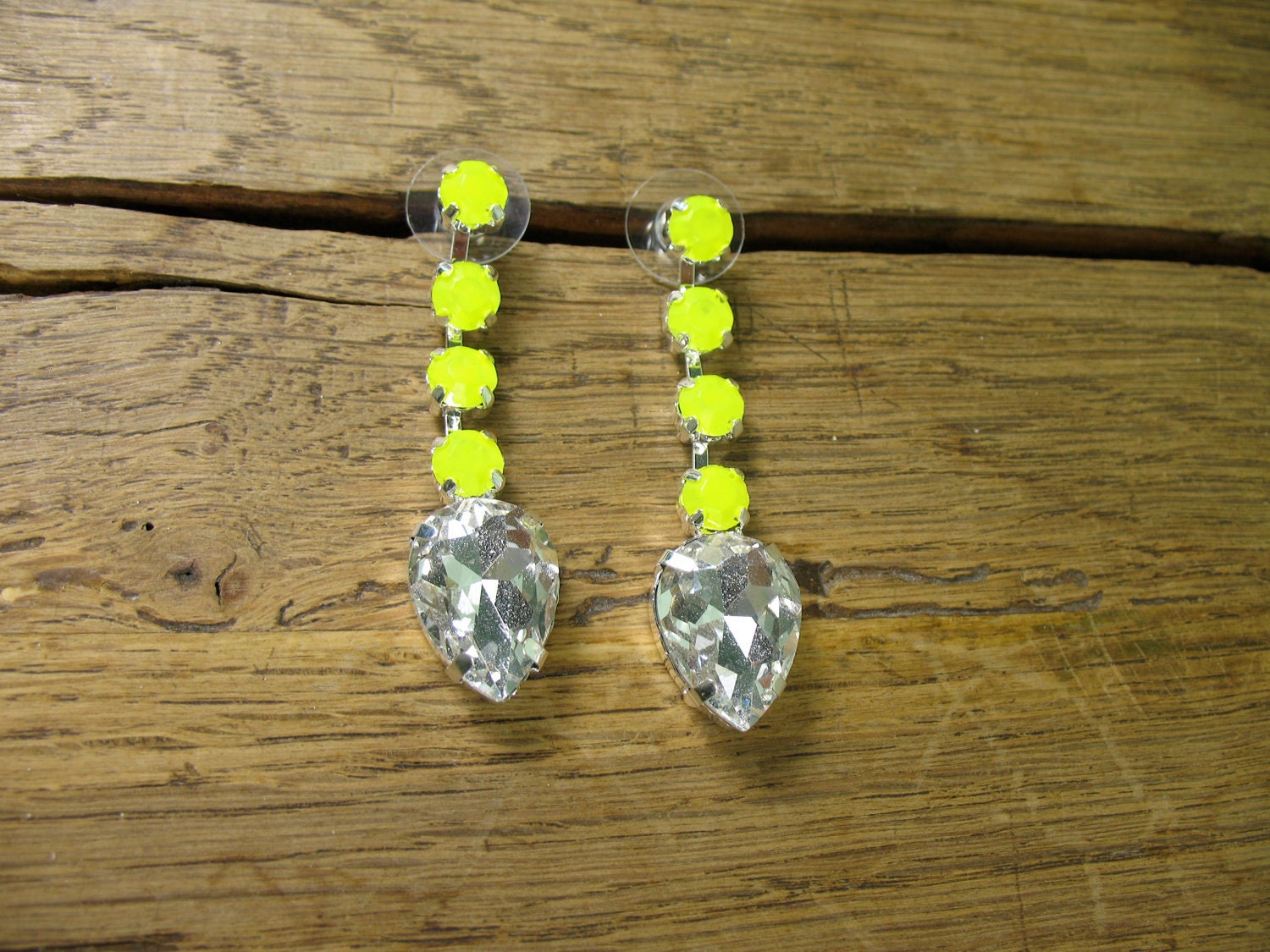 Stunning Neon Yellow Crystal Teardrop Earrings