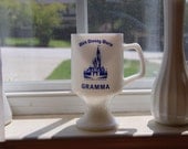 White Milk Glass Vintage Pedestal Mug for "Gramma"