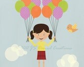 Balloon Ride (girl version)- illustration Giclee art print