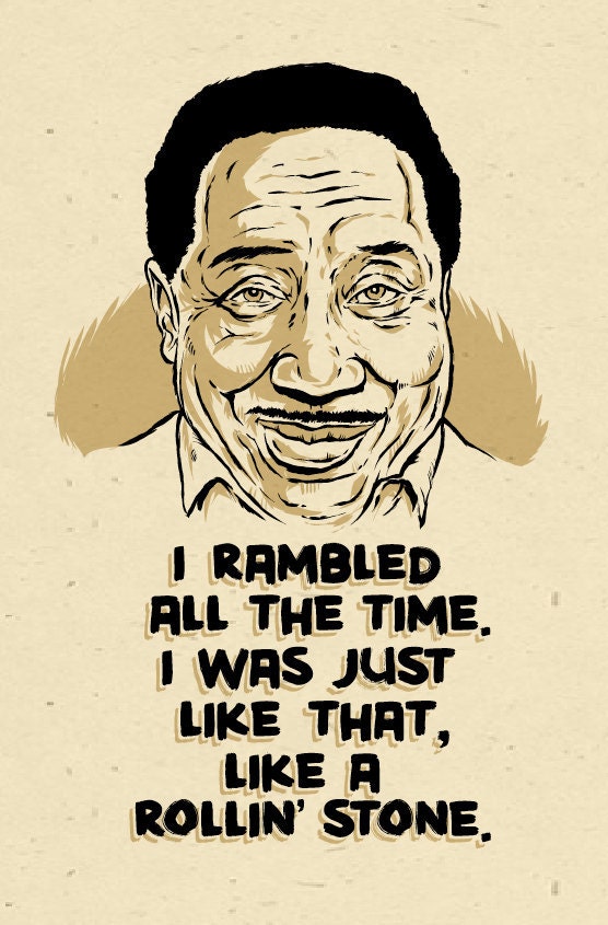 Muddy Waters rollin stone Poster- signed by Grego - mojohand.com - blues folk art