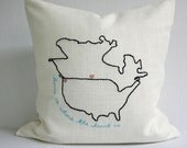 Hand Embroidered Pillow Cover - Home Is Where The Heart Is Around the World - Large Country Custom Cushion