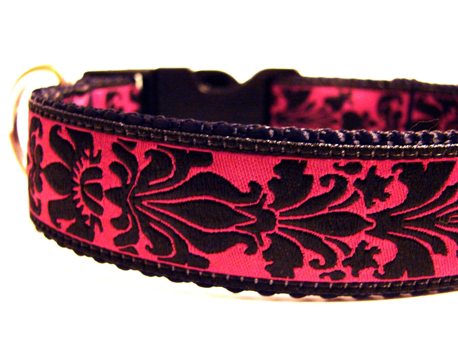 Fancy Dog Collar Magenta and Black Damask
