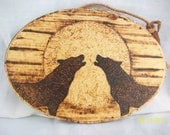SALE - Wood Burned WOLF Wall Plaque - Titled -  Mirrored Moon Wolves