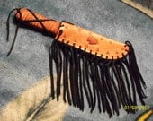 OOAK Handmade 2 Tone Leather Fringed Sheath with Leather Wrapped Bone Knife - Native American