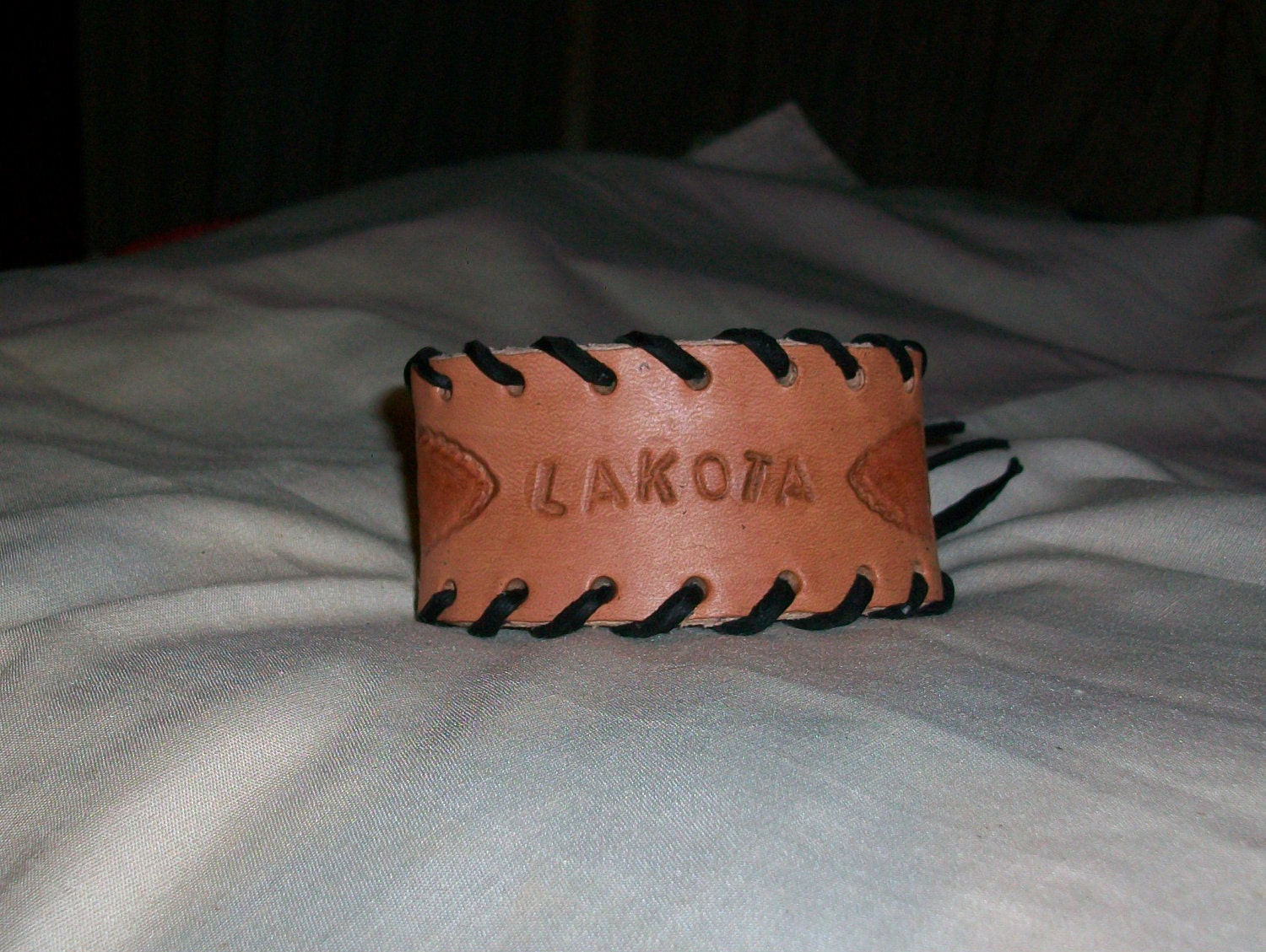OOAK Handmade Unisex Lakota Leather Cuff Bracelet w- Arrow Heads - Native American