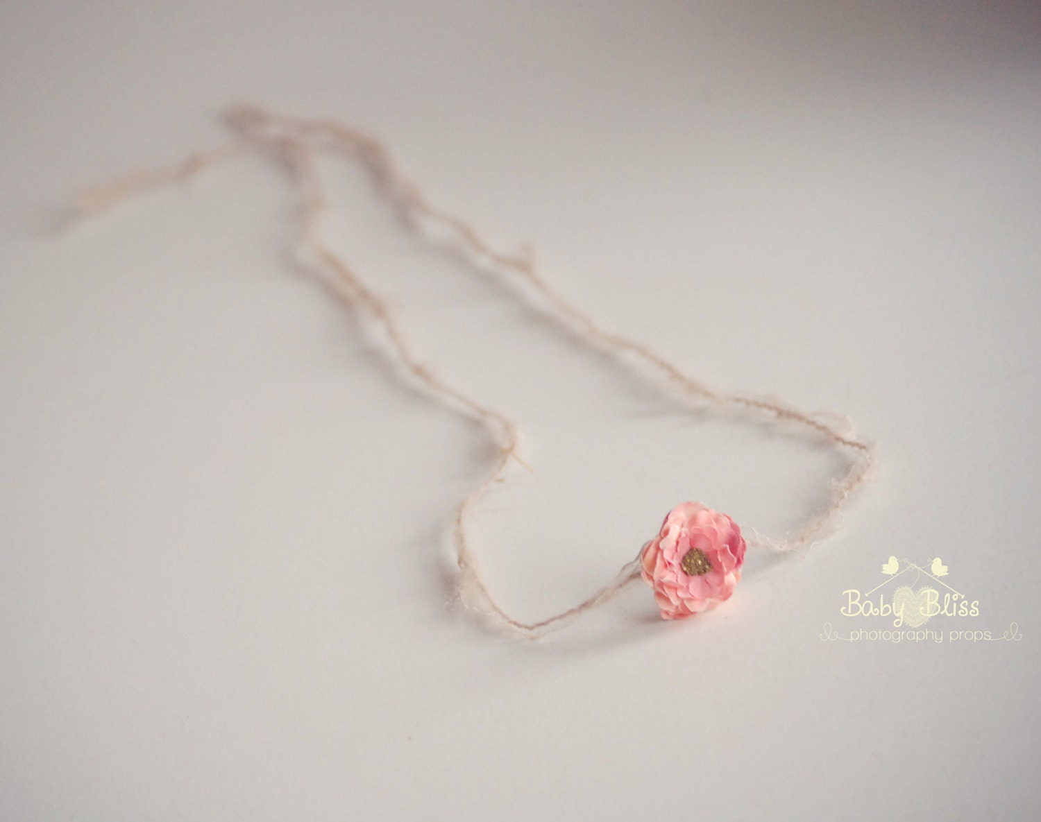 Newborn Tieback Headband- "Marisa" Tiny pink Rose Tieback- Vintage Baby Headband-Rose Headband- Newborn Photography Props