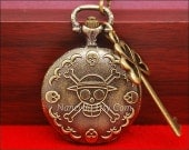 OnePiece Pocket Watch, Pirate Monkey D Luffy Pocket Watch, with Antique Bronze Key Victorian locket pendant Charm