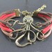 Octopus Bracelet---antique bronze octopus pendant octopus bracelet with colorful rope