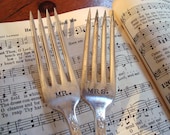 Mr. and Mrs. Fork Set - Hand Stamped - Vintage Beauty - Forever is Ours - Wedding Date
