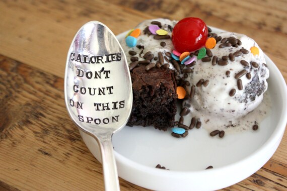 Calories Don't Count On This Spoon(TM) - Hand Stamped Spoon - Vintage Gift -  Every Day Vintage