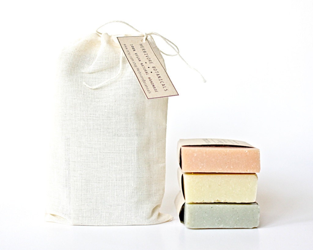3 Soap Sample Set. French Clay Soaps. Gift Bag.100% Natural Vegan Cold Process. Sample Sizes. - HerbivoreBotanicals
