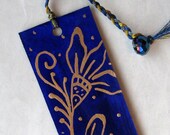Bookmark hand painted - royal blue with gold florals