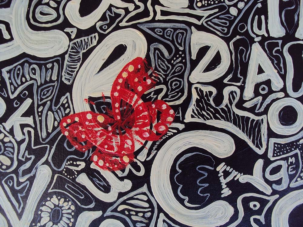 Black White Red Butterfly Abstract Original Oil Painting on Canvas