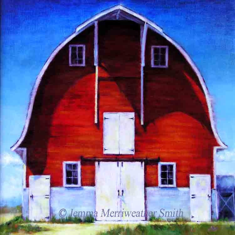 The Red Barn - A Classic Barn Print - 8 x 8 Art Print of Original Oil Painting by Jemmas Gems