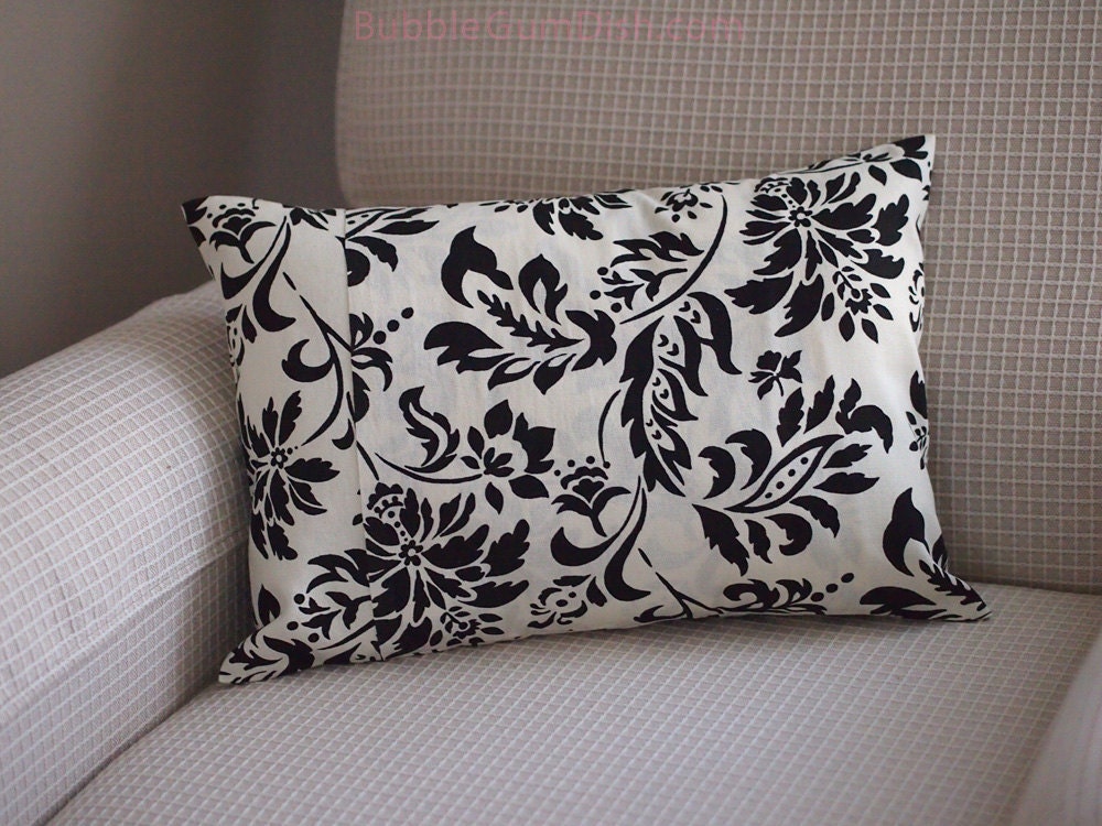 Damask Home Decor Pillow Cover Cream Cotton Black Damask Graphic Floral Print 12 x 16